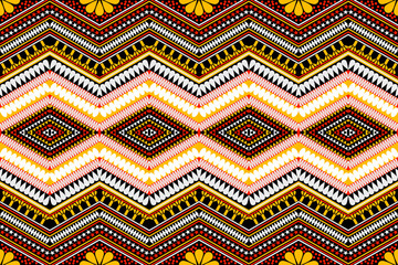 Seamless design pattern, traditional geometric zigzag pattern. red black white yellow vector illustration design, abstract fabric pattern, aztec style for print textiles 