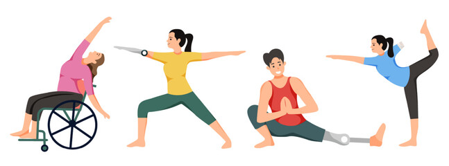 Illustration of men and women practicing yoga pose exercises