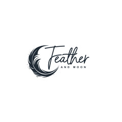 Fototapeta premium feather icon logo design template. a combination of feathers and a crescent moon logo vector illustration