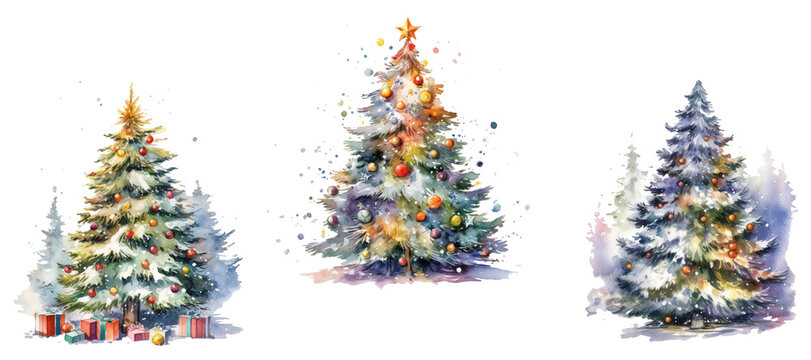 Watercolor Christmas Tree. Generative AI
