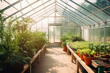 Fototapeta na wymiar Greenhouse inside plants pot. Generate Ai