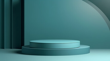 minimal scene 3d blue green podium or pedestal 