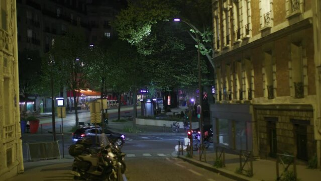 Paris Menilmontant street scene at night