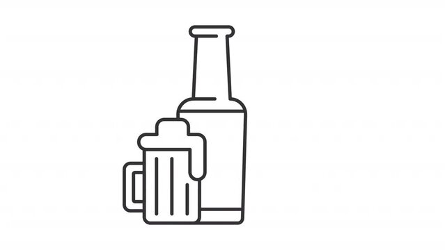 Black icon animation of non alcoholic beer, HD video with transparent background, seamless loop 4K video of zero percentage alcohol icon.