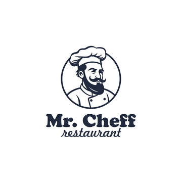 Restaurant icon logo design template. silhouette of head chef with cool mustache vector illustration