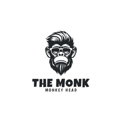 monochrome monkey head icon logo design template. silhouette of monkey head wearing glasses vector illustration