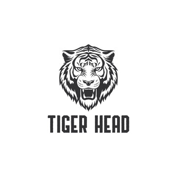monochrome tiger head icon logo design template. tiger head from the front vector illustration