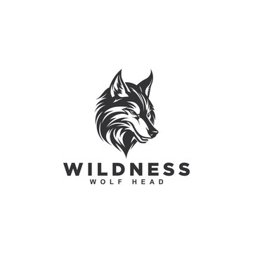 monochrome wolf head logo design template vector icon illustration