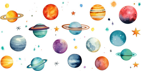 planet watercolor for kids easy drawing kids style cute © EnelEva