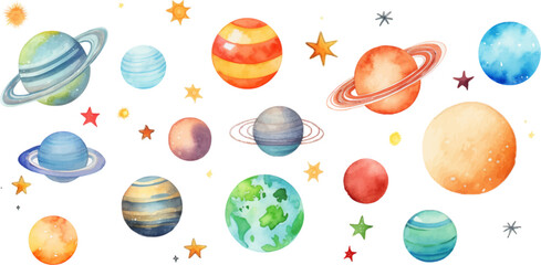 planet watercolor for kids easy drawing kids style cute © EnelEva