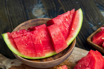 slices of sweet red watermelon - obrazy, fototapety, plakaty