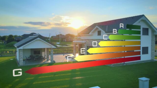 Smart home with animation of energy efficient classes. Low power consumption