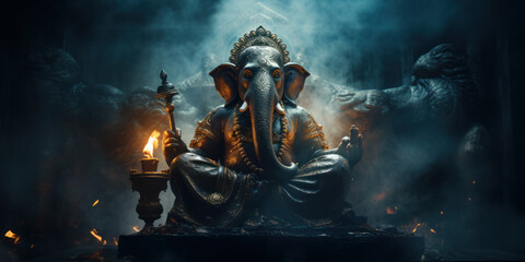 Lord Ganesha sculpture. Generative AI - obrazy, fototapety, plakaty