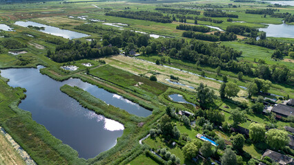 Village of Giethoorn. National Park de Wieden. Watervillage. Canals. Venice of the north. Aerial.