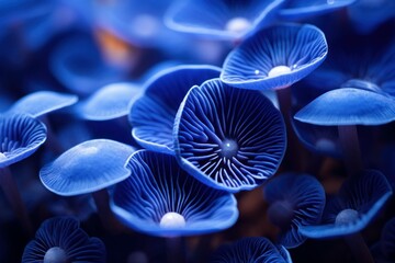 Blue mushroom closeup background. Generate Ai