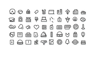 Line-style language web icon set. Language interpretation, etymology, talking, word reference, listening abilities, composing, deciphering, assortment
