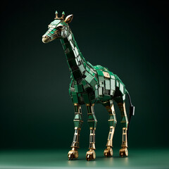 futuristic giraffe origami made of vintage circuit board