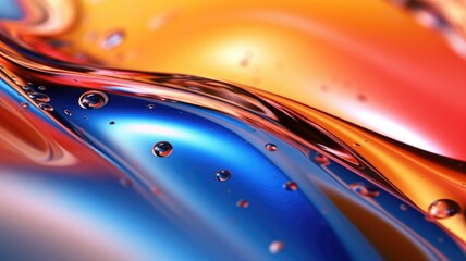 The close up of a glossy liquid surface abstract in red, yellow, and blue colors with a soft focus. 3D illustration of exuberant. © InfiniteFlow