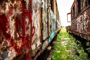 Old rusty train wagon background with shallow depth of field
