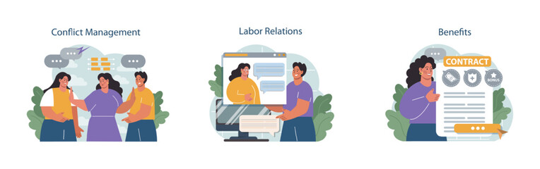 Human resources manager set. HR agent competencies and professional