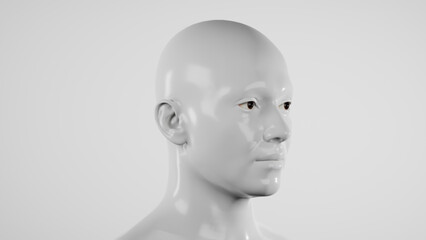 male hyper-realistic robot or cyborg in studio with white light. Artificial intelligence or neural network in image cybernetic man. Digital technology concept. 3d render