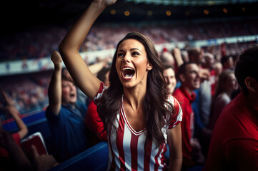 AI generated image of attractive girl as soccer fan