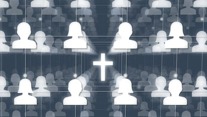 Christian Society and network communication, sharing ideas in the Church. Catholic, Orthodox, Protestant Church. Global communication concept, Digital technology, Religious background 4k