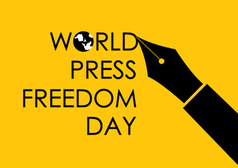 Illustration about world press freedom day and justice to journalists, fountain pen writing text