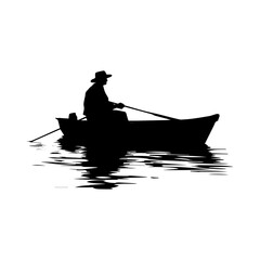 Silhouette of a fisherman, isolated on white background, vector illustration.