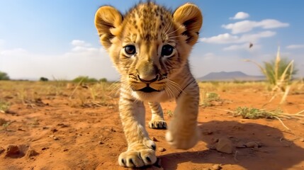 a baby tiger walking on dirt