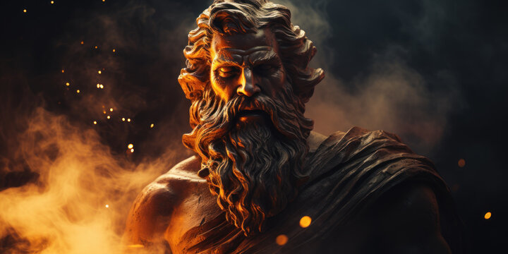 Zeus bust sculpture, Ancient Greek god of sky and thunder. Zeus is considered the ruler, protector, and father of all gods and humans. Generative AI