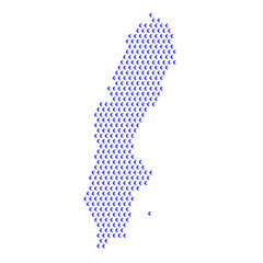 Map of the country of Sweden with blue Euro sign icons on a white background