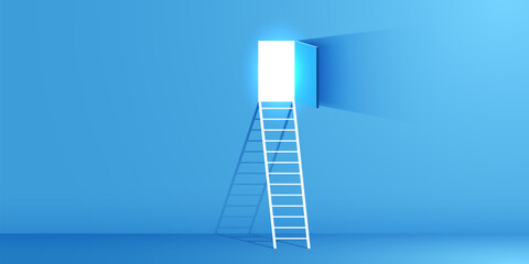 Stais leading to a glowing door. Concept of opportunity and goal achievement.