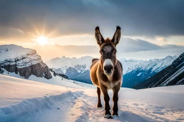 Deurstickers donkey in the mountains © ahmad05