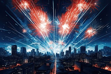 Fireworks City Night 4th july american celebration sky AI Generated