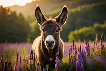 donkey in the field - Powered by Adobe