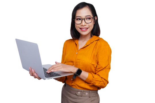 Asian Woman Using Laptop in Office