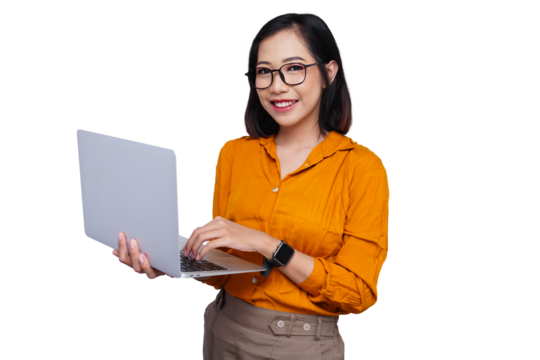 Asian Woman Using Laptop in Office