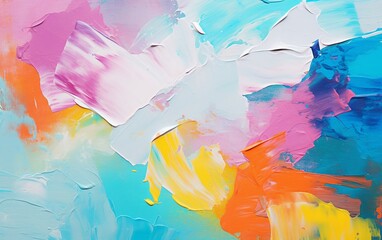 Closeup of abstract rough colorful multicolored art painting texture, with oil brushstroke, pallet knife paint on canvas