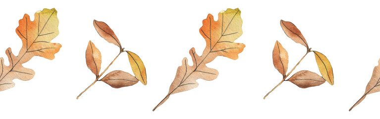 Autumn maple leaves, orange fall leaf, thanksgiving design elements in orange red and yellow autumn colors, seasonal set of clip art or watercolor design elements for border or background