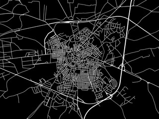 Vector road map of the city of  Altamura in the Italy with white roads on a black background.