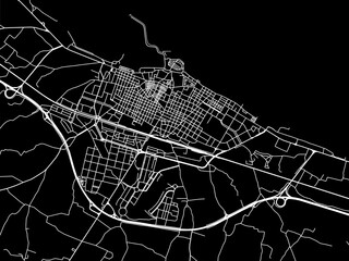 Vector road map of the city of  Molfetta in the Italy with white roads on a black background.