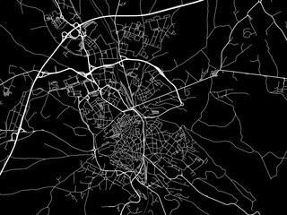 Vector road map of the city of  Viterbo in the Italy with white roads on a black background.