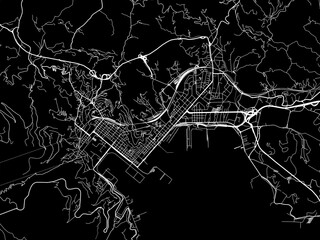 Vector road map of the city of  La Spezia in the Italy with white roads on a black background.
