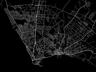 Vector road map of the city of  Anzio in the Italy with white roads on a black background.