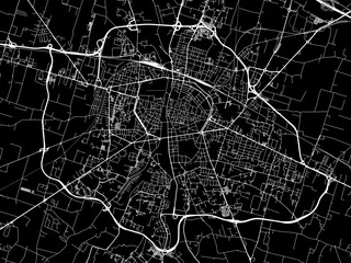 Vector road map of the city of  Parma in the Italy with white roads on a black background.