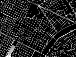 Vector road map of the city of  Torino Centro in the Italy with white roads on a black background.