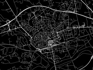 Vector road map of the city of  Asti in the Italy with white roads on a black background.