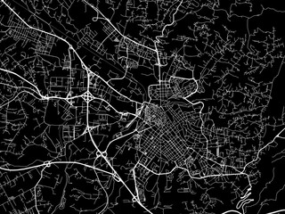 Vector road map of the city of  Sassari in the Italy with white roads on a black background.