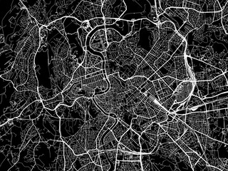 Vector road map of the city of  Roma in the Italy with white roads on a black background. - obrazy, fototapety, plakaty